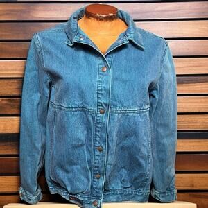 VINTAGE 80s Bianca Nygard Denim Jacket Teal Size 10 Retro Bomber Mom Skater